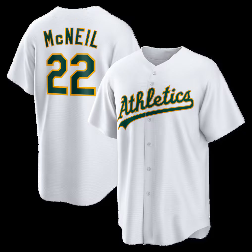 Oakland Athletics #22 Jeff McNeil White JEROMEN Home Replica Jersey