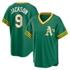 Oakland Athletics #9 Reggie Jackson Kelly Green JEROMEN Road Cooperstown Collection Player Jersey