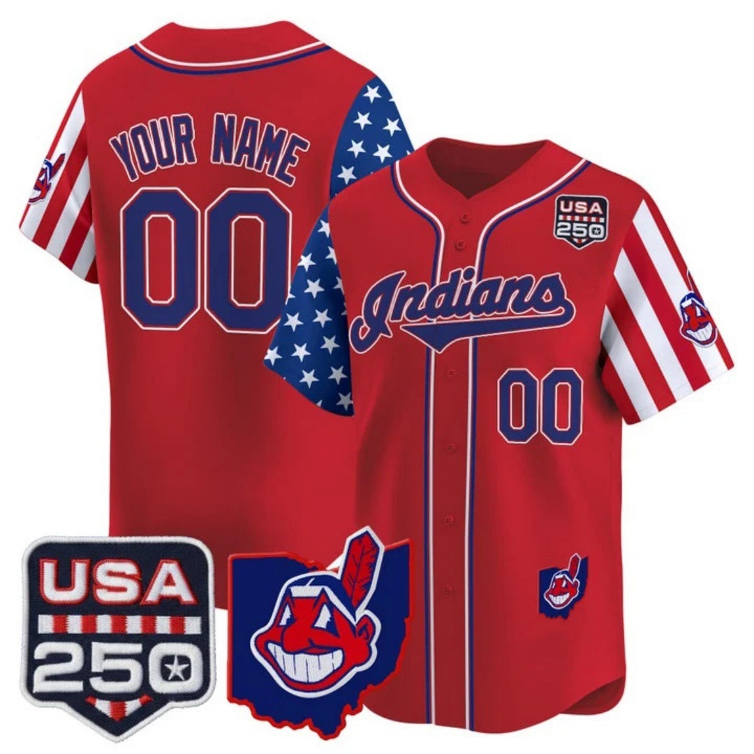 Custom Cleveland Indians Red JEROMEN America 250 Edition Vapor Premier Limited Jersey - All Stitched
