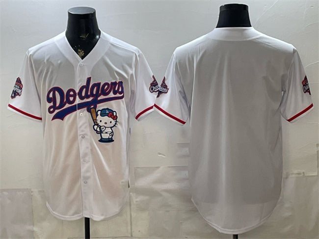 Los Angeles Dodgers Blank White JEROMEN Hello Kitty Night 2025 World Series Champions Patch Stitched Jersey