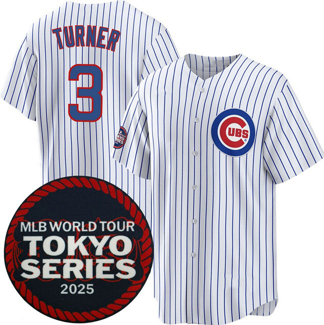 Chicago Cubs #3 Justin Turner White JEROMEN 2025 World Tour Tokyo Series Home Stitched Jersey