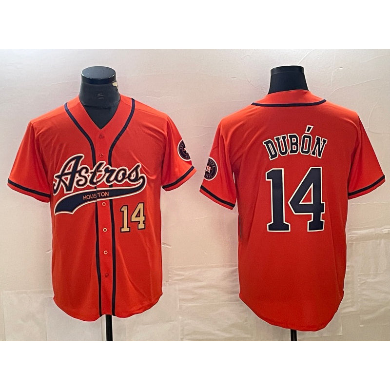 Houston Astros #14 Mauricio Dubon Number Orange JEROMEN With Patch Cool Base Stitched Jersey