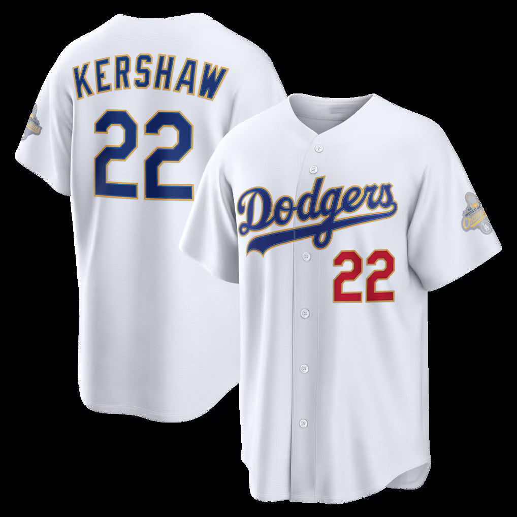 Los Angeles Dodgers #22 Clayton Kershaw White JEROMEN 2026 Gold Collection Stadium Jersey