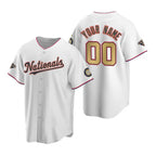 Custom Washington Nationals White Gold JEROMEN 2019 World Series Champions Stitched Cool Base Jersey