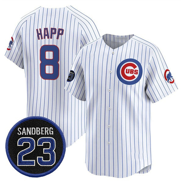 Chicago Cubs #8 lan Happ White JEROMEN Pinstripe 'Ryne Sandberg Tribute' Vapor Limited V2 Stitched Jersey