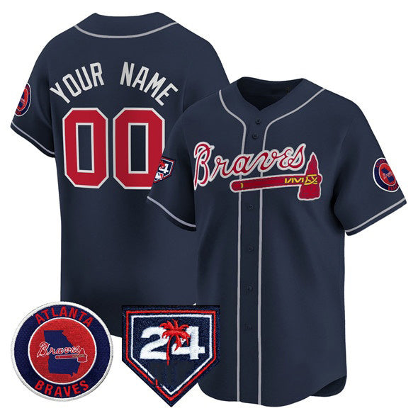 Custom Atlanta Braves Navy JEROMEN 2024 Spring Training Patch Limited Stitched Jersey