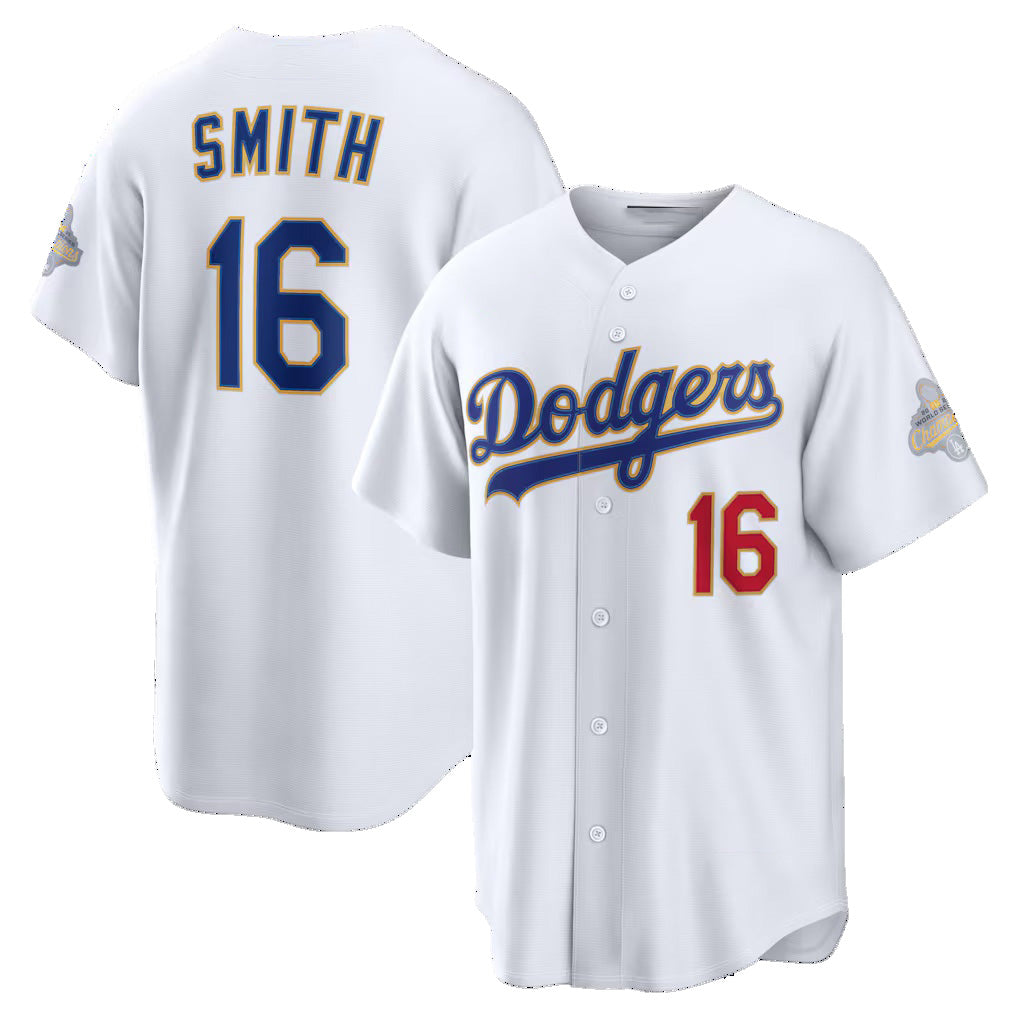 Los Angeles Dodgers #16 Will Smith White JEROMEN 2026 Gold Collection Stadium Jersey