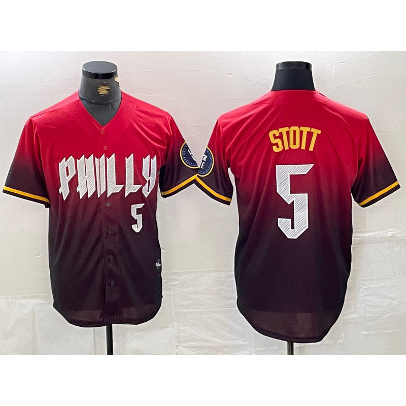 Philadelphia Phillies #5 Bryson Stott Red JEROMEN 2024 City Player Number Cool Base Jersey