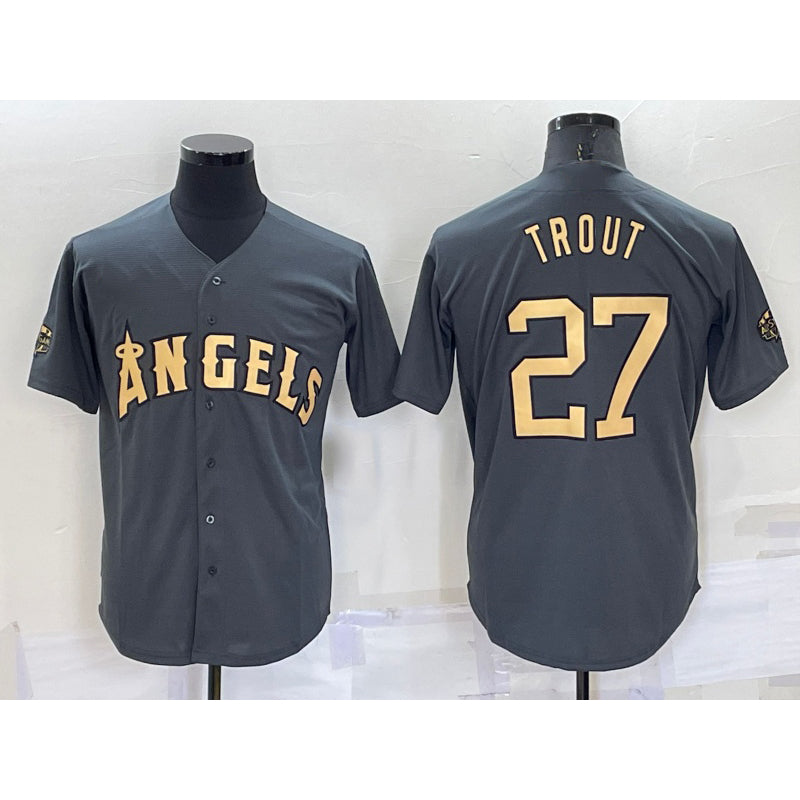 Los Angeles Angels #27 Mike Trout Grey JEROMEN 2022 All Star Stitched Cool Base Jersey