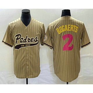 San Diego Padres #2 Xander Bogaerts Tan JEROMEN Pinstripe 2023 City Connect Cool Base Stitched Jersey