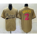 San Diego Padres #2 Xander Bogaerts Tan JEROMEN Pinstripe 2023 City Connect Cool Base Stitched Jersey