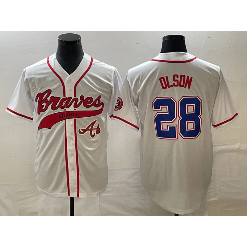 Atlanta Braves #28 Matt Olson White JEROMEN Cool Base With Patch Stitched Jersey