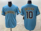 Milwaukee Brewers #10 Sal Frelick Blue JEROMEN With Home & Bob Uecker Patch Stitched Jersey