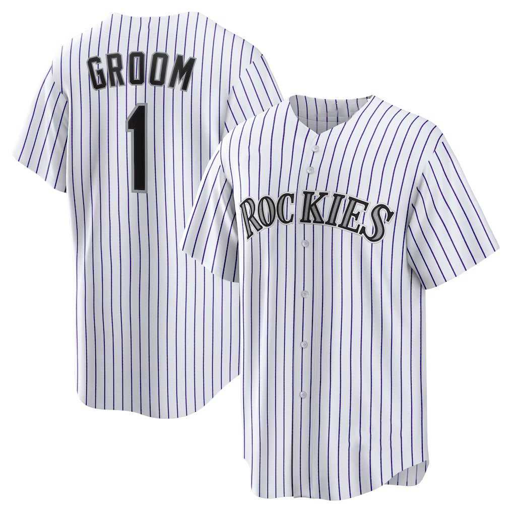 Colorado Rockies #1 Groom White JEROMEN Home Replica Jersey
