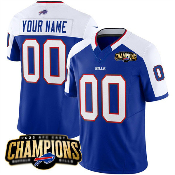 Custom B.Bills Active Player Blue White JEROMEN 2023 F.U.S.E. AFC East Champions Ptach Stitched Jersey