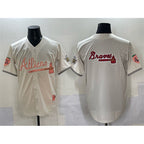 Atlanta Braves Team Big Logo Cream JEROMEN 2024 Atliens & Peach With Outkast Patch Vapor Limited Stitched Jersey