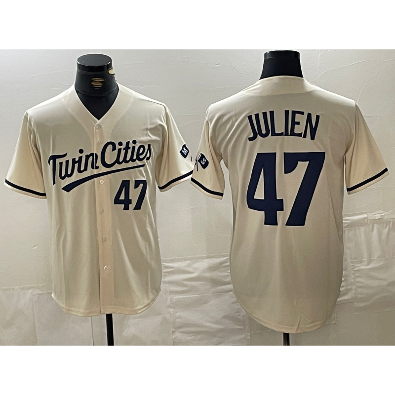 Minnesota Twins #47 Edouard Julien Number Cream JEROMEN Cool Base Stitched Jersey