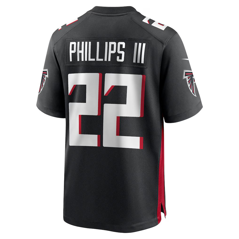 A.Falcons #22 Clark Phillips III Black JEROMEN Team Game Jersey