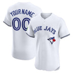 Custom Toronto Blue Jays White JEROMEN Home Elite Sponsor Patch Jersey
