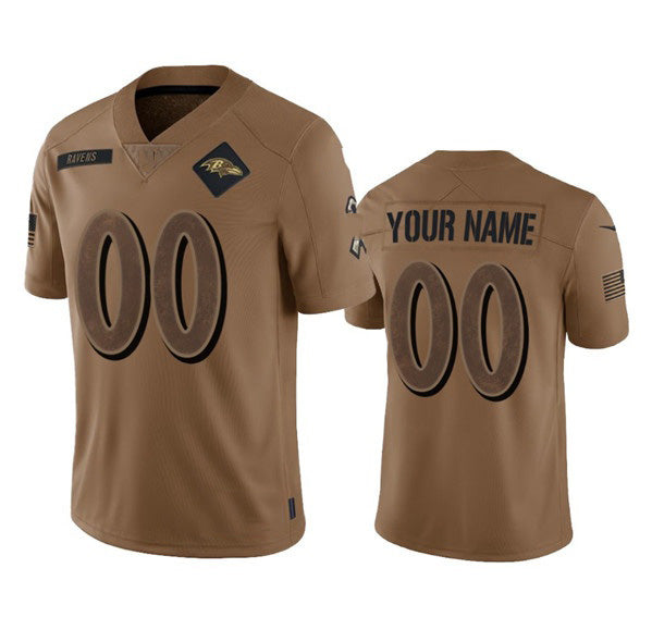 Custom B.Ravens Active Player 2023 Brown JEROMEN Salute To Service Limited Stitched Jersey