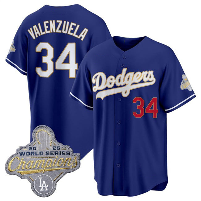 Los Angeles Dodgers #34 Fernando Valenzuela Royal JEROMEN 2026 Alternate Gold Collection Stadium Stitched Jersey