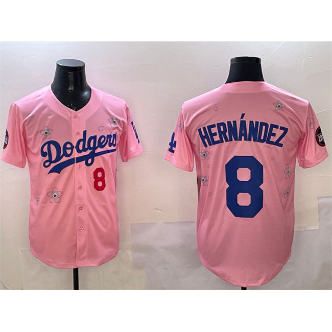 Los Angeles Dodgers #8 Enrique Hern¨¢ndez Pink JEROMEN 2025 Tokyo Series Limited Stitched Jersey