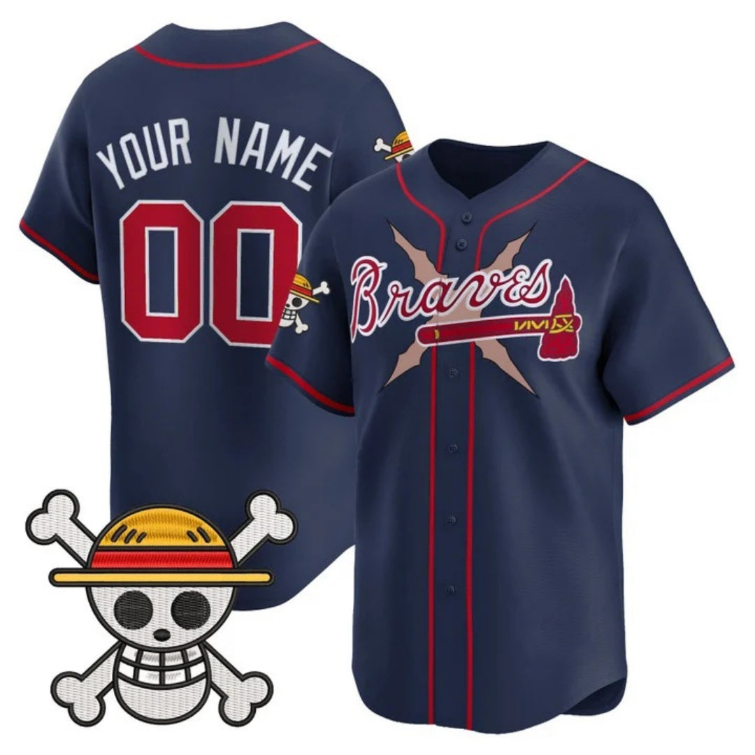 Custom Atlanta Braves x One Piece Navy JEROMEN Vapor Premier Limited Jersey - Stitched