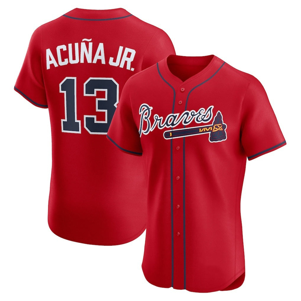 Atlanta Braves #13 JEROMENld Acu?a Jr. Red JEROMEN Alternate 2 Elite Jersey