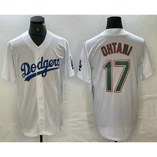 Los Angeles Dodgers #17 Shohei Ohtani White Green JEROMEN Stitched Cool Base Jerseys