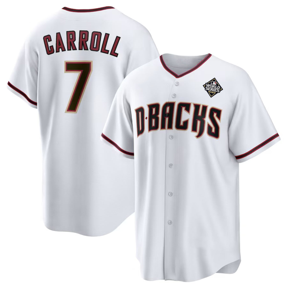 Arizona Diamondbacks #7 Corbin Carroll White JEROMEN 2023 World Series Cool Base Stitched Jersey 2