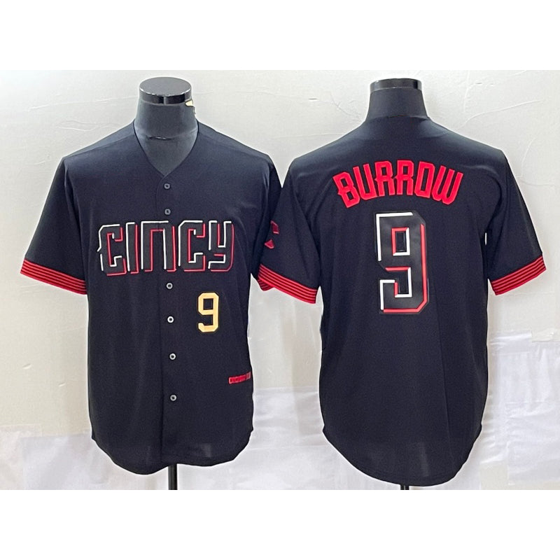 Cincinnati Reds #9 Joe Burrow Number Black JEROMEN 2023 City Connect Cool Base Stitched Jersey 2