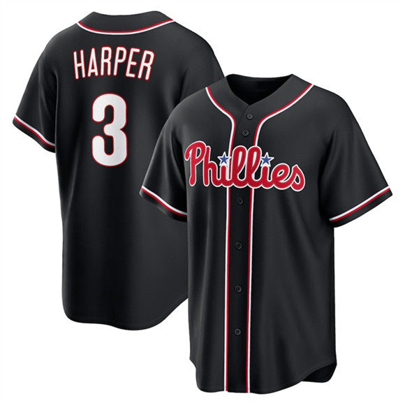 Philadelphia Phillies #3 Bryce Harper Fashion Black JEROMEN Out Stitched Baseball Jersey