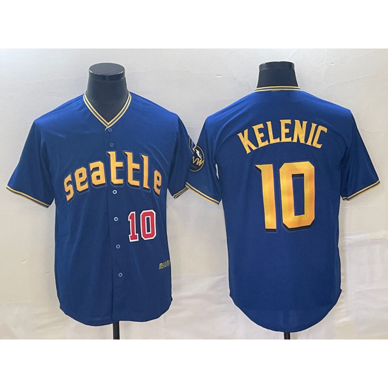 Seattle Mariners #10 Jarred Kelenic Number Blue JEROMEN 2023 City Connect Cool Base Stitched Jersey