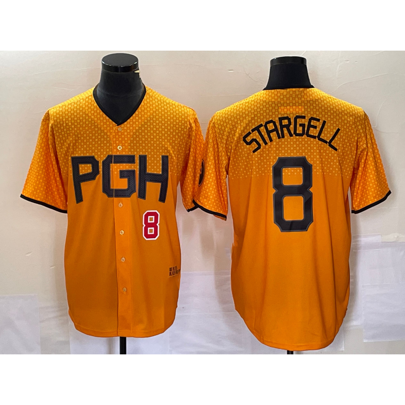 Pittsburgh Pirates #8 Willie Stargell Number Gold JEROMEN 2023 City Connect Stitched Jersey 3