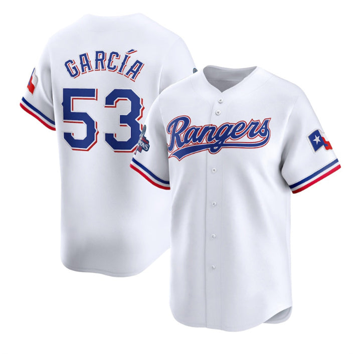 Texas Rangers #53 Adolis Garc¨ªa White JEROMEN 2023 World Series Champions Stitched Jersey