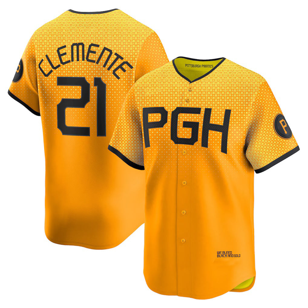 Pittsburgh Pirates #21 Roberto Clemente Gold JEROMEN City Connect Limited Player Jersey