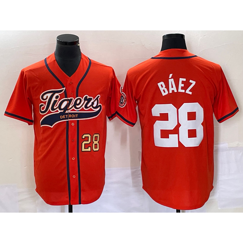 Detroit Tigers #28 Javier Baez Number Orange JEROMEN Cool Base Stitched Jersey