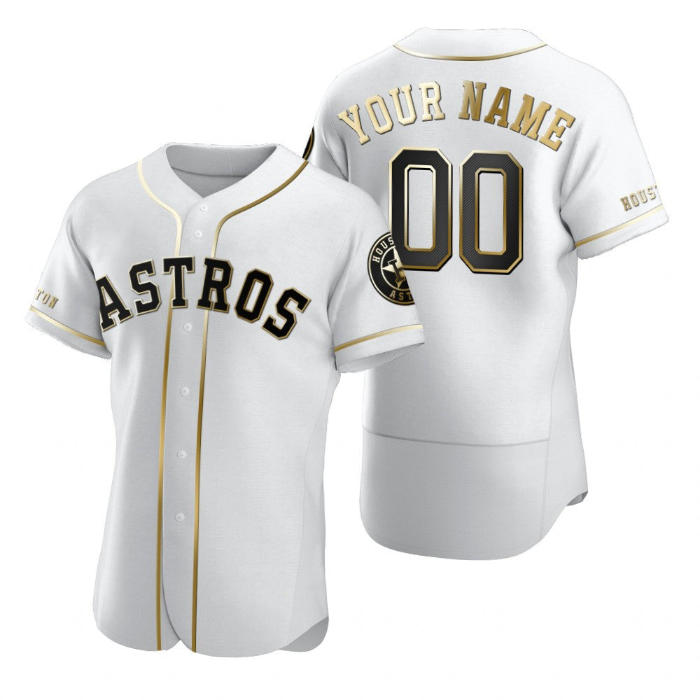 Custom Houston Astros White JEROMEN Stitched Flex Base Golden Edition Jersey