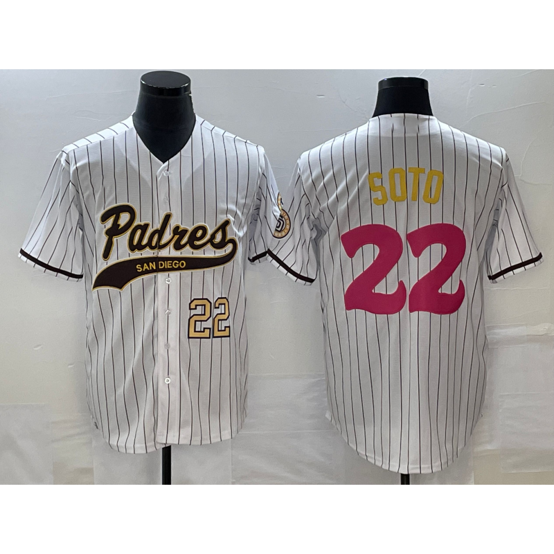 San Diego Padres #22 Juan Soto Number White JEROMEN Pinstripe 2023 City Connect Cool Base Stitched Jersey