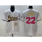 San Diego Padres #22 Juan Soto Number White JEROMEN Pinstripe 2023 City Connect Cool Base Stitched Jersey