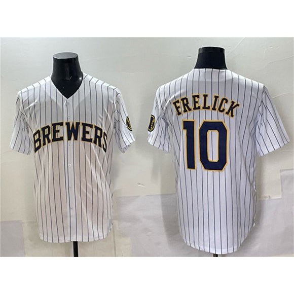 Milwaukee Brewers #10 Sal Frelick White JEROMEN Pinstripe 2025 With Patch Stitched Jersey