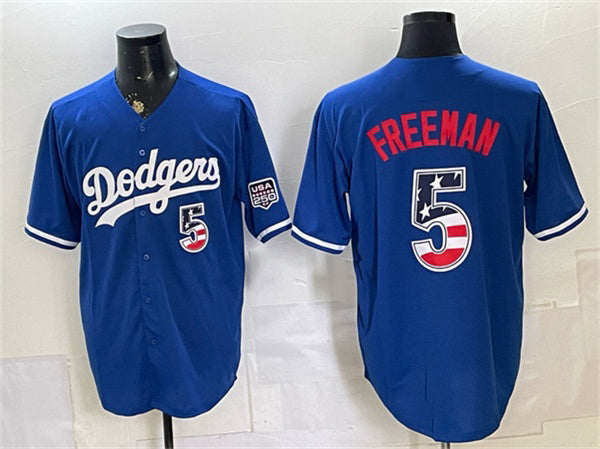 Los Angeles Dodgers #5 Freddie Freeman Royal JEROMEN 250 Fourth of July Stitched Jersey