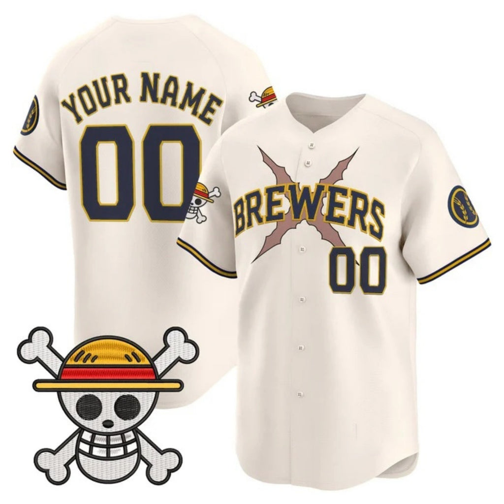 Custom Milwaukee Brewers x One Piece Cream JEROMEN Vapor Premier Limited Jersey - Stitched