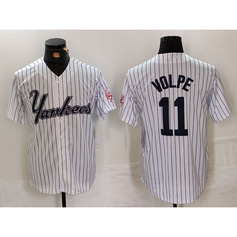 New York Yankees #11 Anthony Volpe White JEROMEN Pinstripe Fashion Cool Base Jersey 2