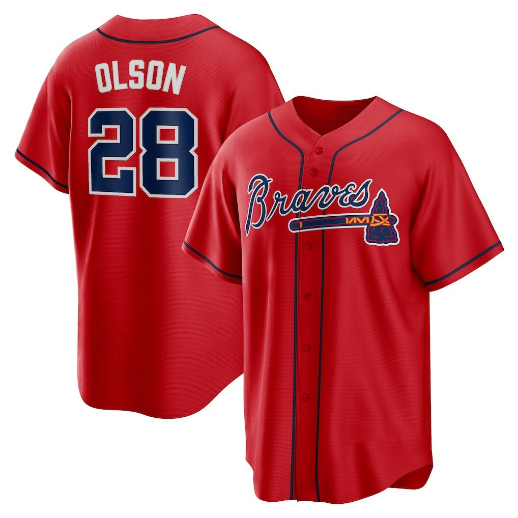 Atlanta Braves #28 Matt Olson Red JEROMEN Alternate 2 Replica Jersey