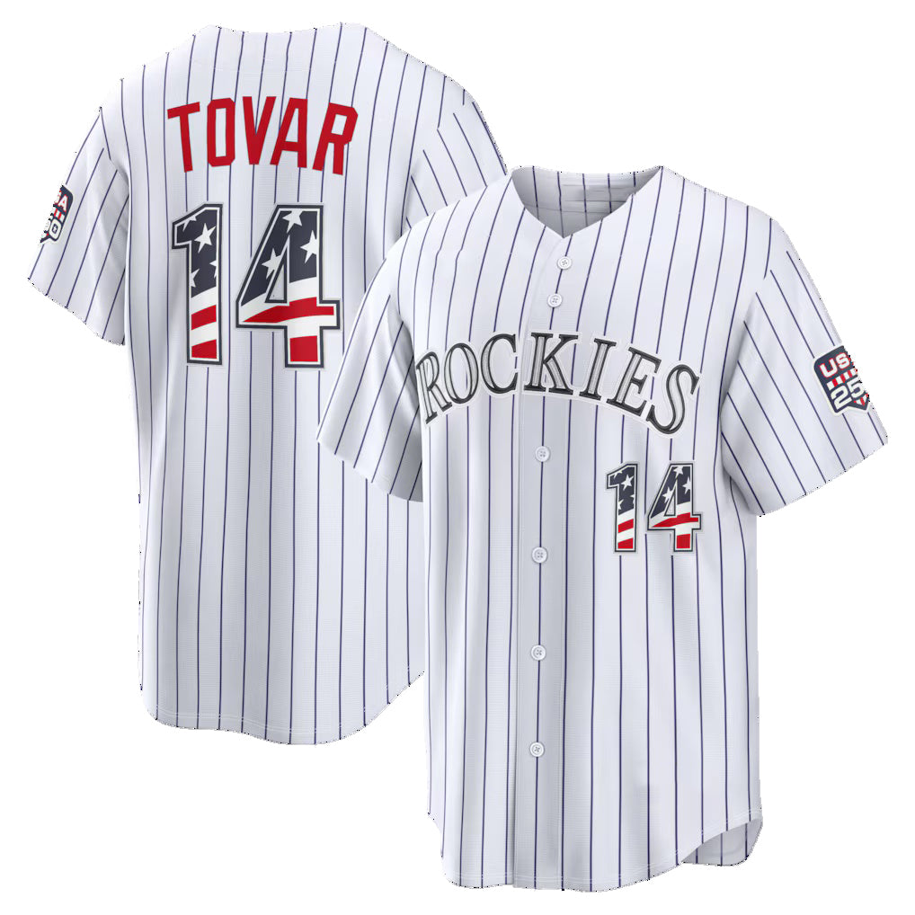 Colorado Rockies #14 Ezequiel Tovar USA 250 Fourth of July Home Stadium Jersey - White JEROMEN