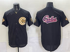 Chicago Cubs Team Big Logo Black Gold Black JEROMEN 150th Anniversary Patch Stitched Jersey