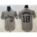 Los Angeles Dodgers #18 Yoshinobu Yamamoto Grey JEROMEN LA Gothic Style With 2025 World Series Champions Patch Limited Stitched Jersey