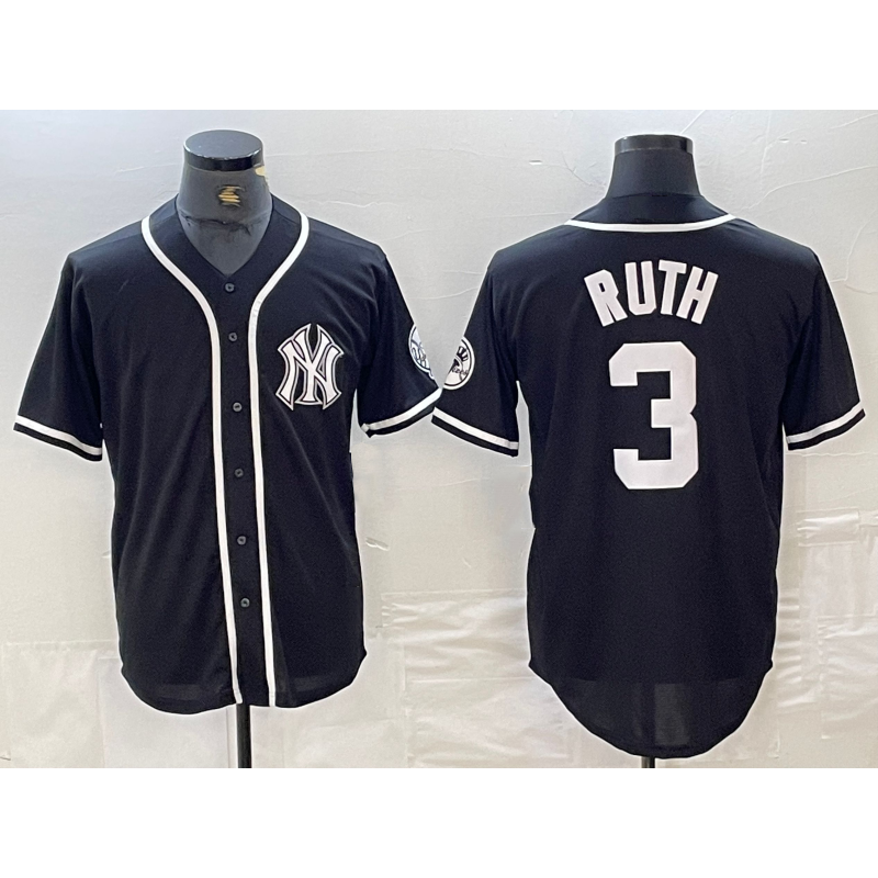 New York Yankees #3 Babe Ruth Black White JEROMEN Cool Base Stitched Jersey