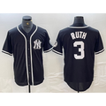 New York Yankees #3 Babe Ruth Black White JEROMEN Cool Base Stitched Jersey